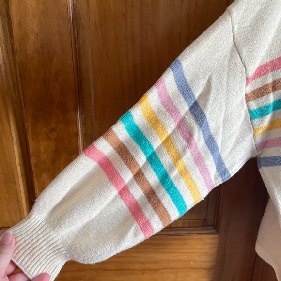 NWOT Rainbow Stripe White/Cream Balloon Sleeve debut 2XL Sweater - Picture 4 of 5